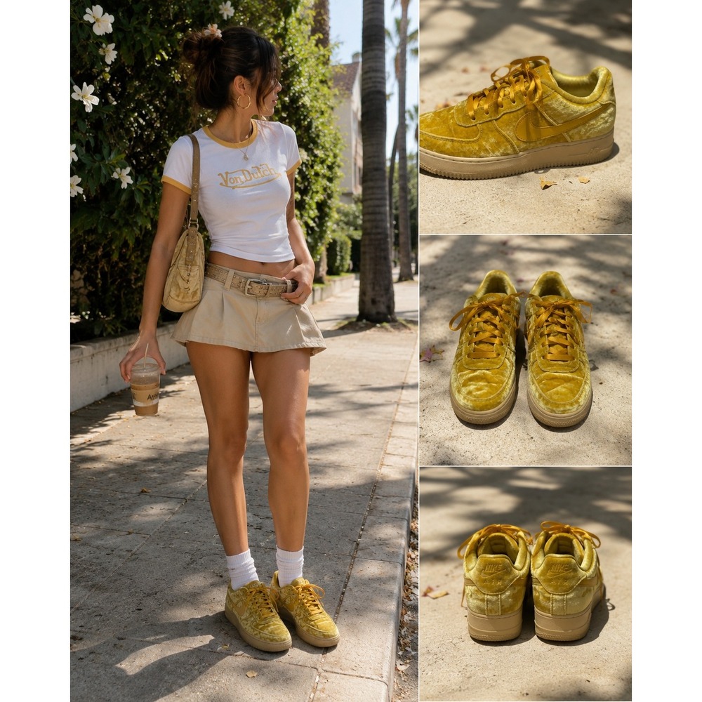 Nike Velvet Coquette Sneakers Gold Satin Lace Y2K Shoes